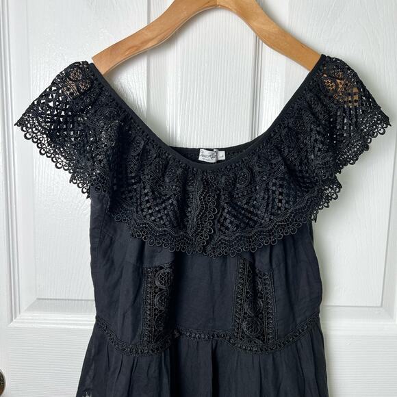 Charo Ruiz Ibiza Black Off Shoulder Lace Layered Asymmetric Vaiana Dress L - Picture 4 of 12